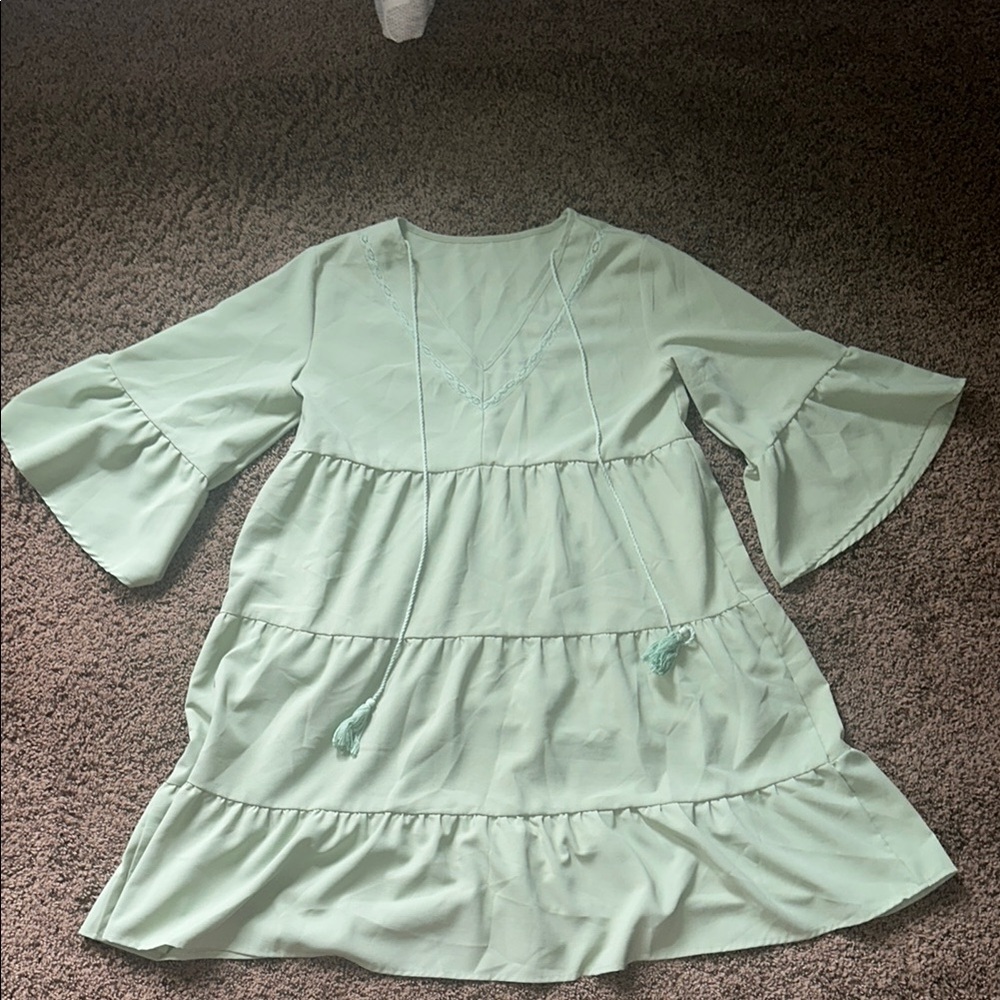 Amazon Green Casual Sundress with Bell Sleeves